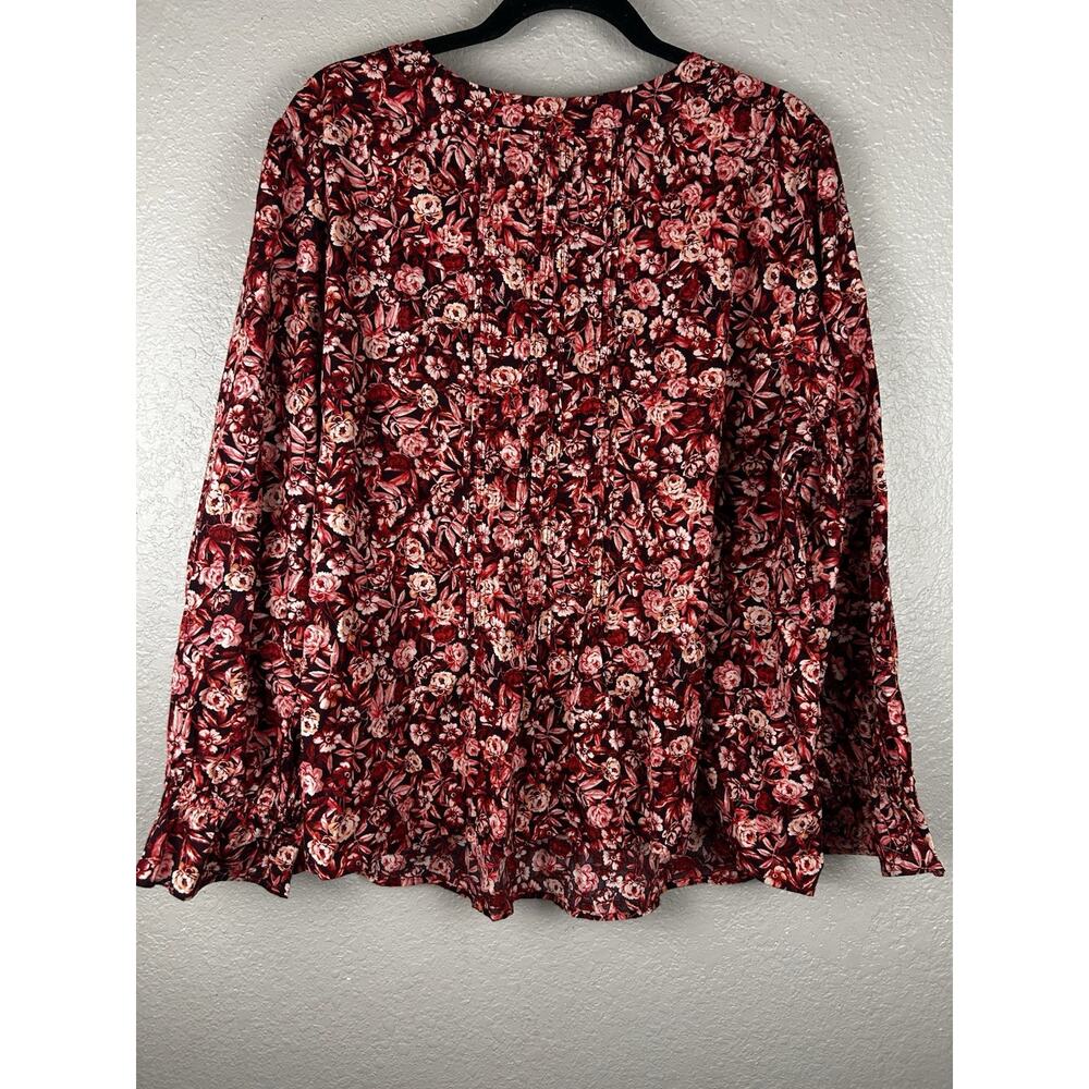Talbots Cotton Ruffle Tie-Neck Floral Print Long Sleeve Red Pink Blouse Size 2X - Picture 9 of 9